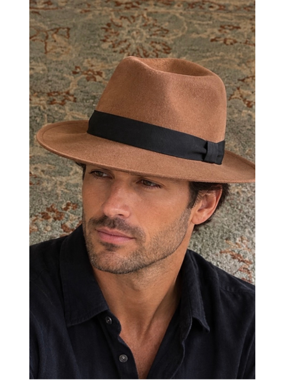 Men's Ferruccio Vecchi Wool Fedora Hat One Size Tan and Black New